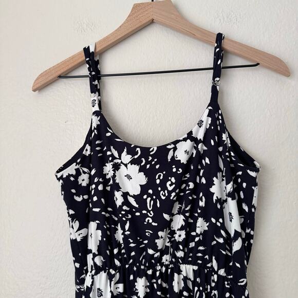 French Grey Womens Blue White Midi Dress Trumpet Flowy Elegant Strap Size Medium - Picture 9 of 11